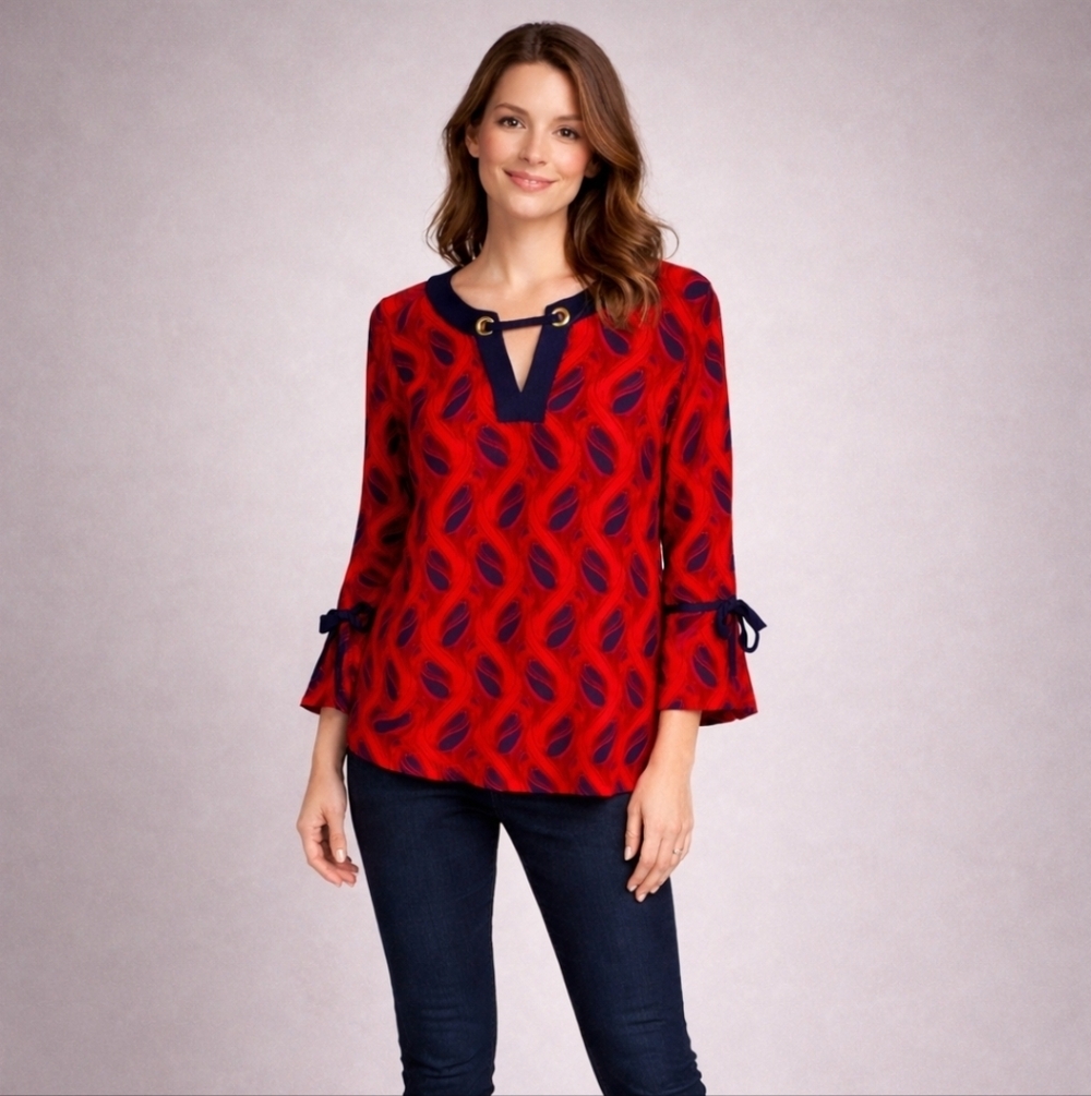 Michael Michael Kors Women's Red & Blue Blouse New With Tags